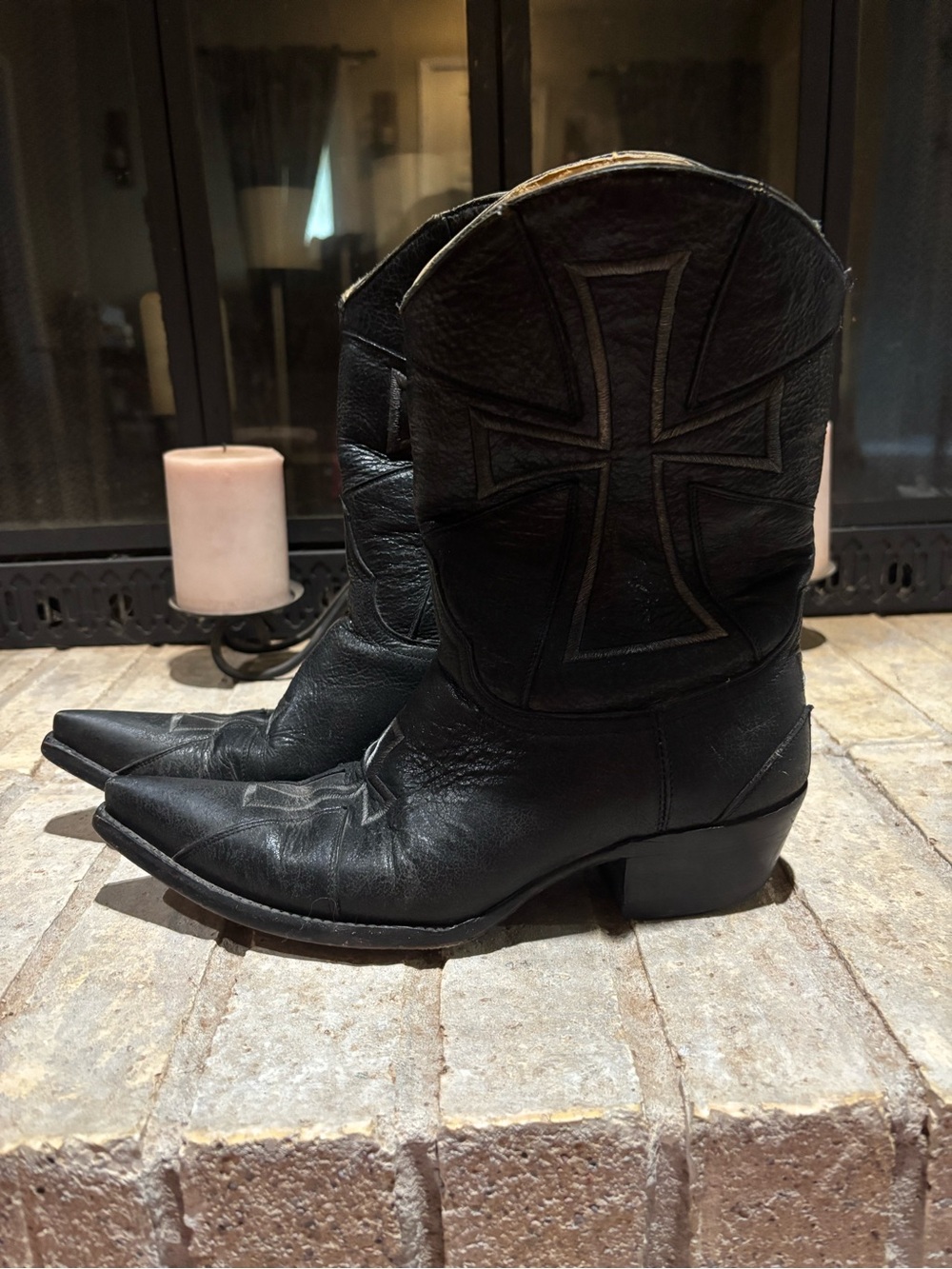 🖤Old Gringo Vintage Black Leather Cross Western Mid-calf Boots, Snip Toe, Size 7 - Picture 9 of 10